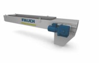 Scraper conveyor in grey with FAUDI logo