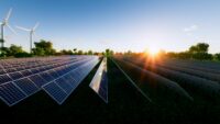 Solar field at sunset