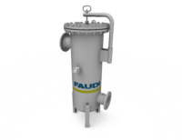 Grauer Kerzenfilter mit FAUDI Logo