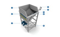 Aufbau FAUDI Spänebunker - ein Behälter, der zur Aufbewahrung von Spänen, Schleifschlämmen oder anderen Abfallmaterialien